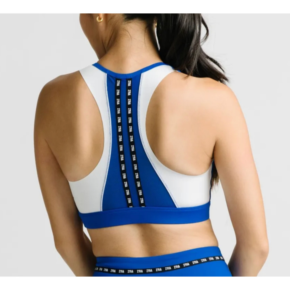 Zyia White on Blue Game Day Light N Tight Sports Bra Women's S